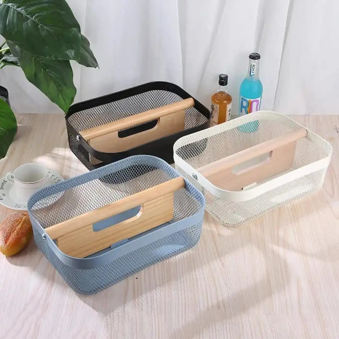 سبد نظم‌دهنده فلزی دوطرفه با دسته چوبی (مدل مشبک مدرن) طرح ایکیا
