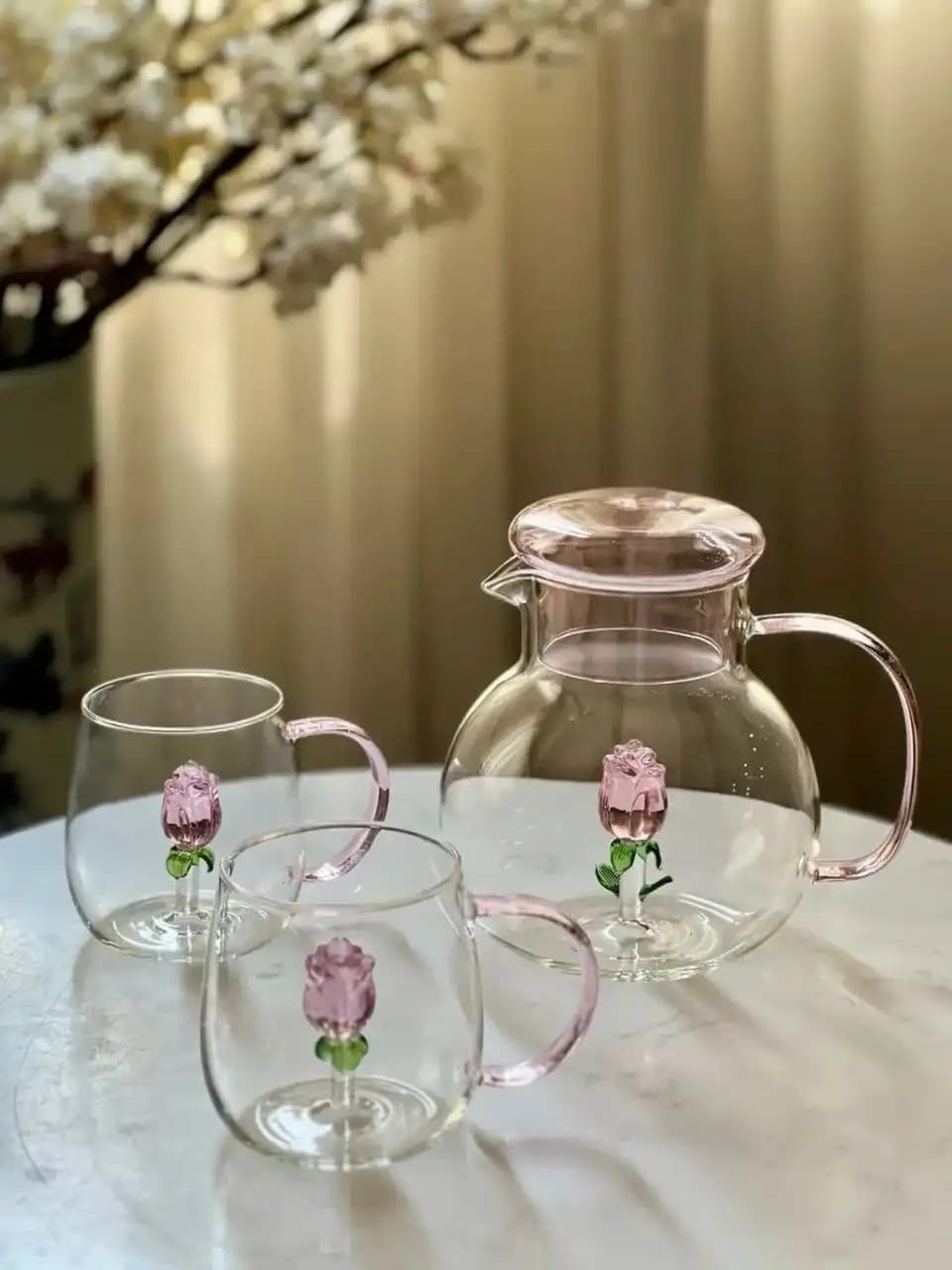 ست پارچ و ماگ رز پیرکس