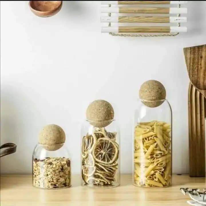 بانکه شیشه‌ای درب چوب‌پنبه‌ای مدل کروی — تصویر ۷