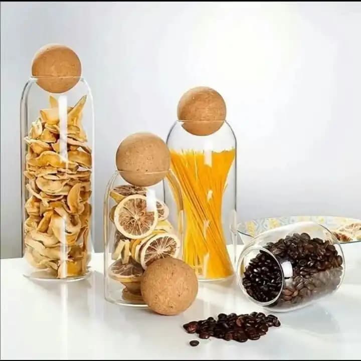 بانکه شیشه‌ای درب چوب‌پنبه‌ای مدل کروی
