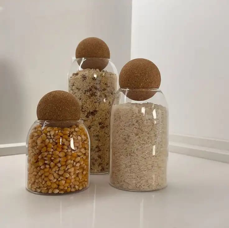 بانکه شیشه‌ای درب چوب‌پنبه‌ای مدل کروی — تصویر ۴