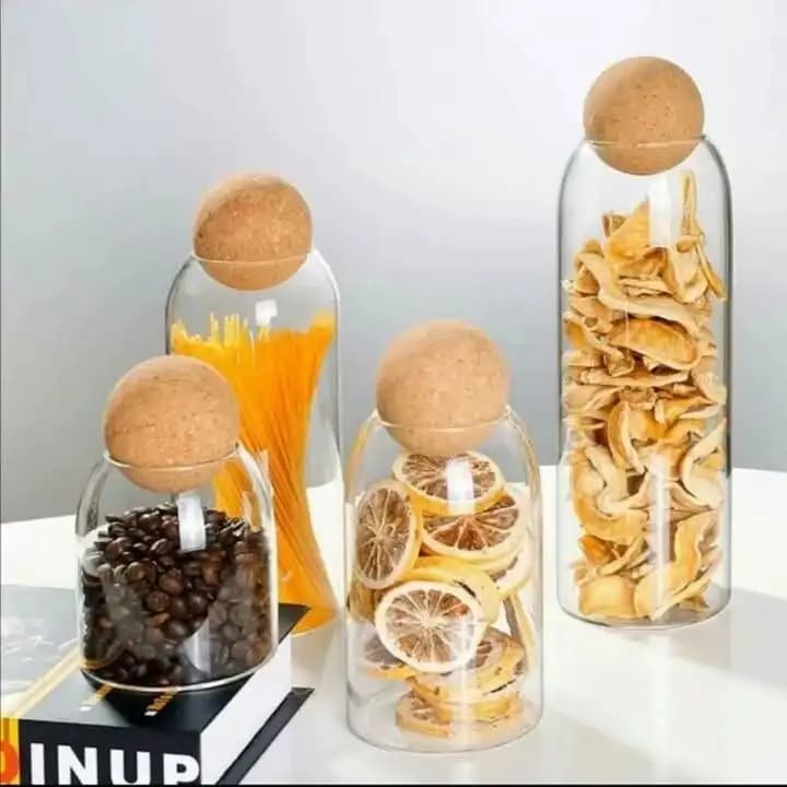 بانکه شیشه‌ای درب چوب‌پنبه‌ای مدل کروی — تصویر ۸