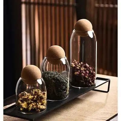 بانکه شیشه‌ای درب چوب‌پنبه‌ای مدل کروی — تصویر ۲