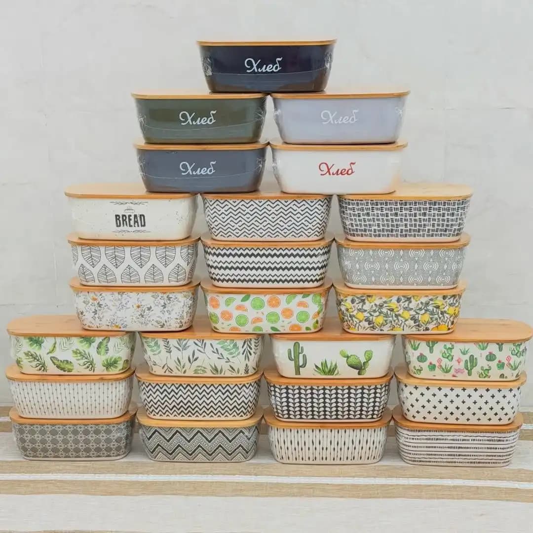 ظرف نگهدارنده نان و مواد غذایی درب بامبو (مدل مستطیلی)