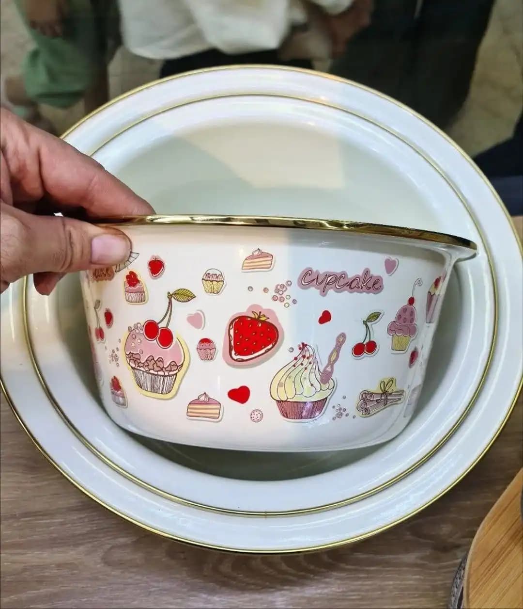سرویس لگن لعابی طرح‌دار 3 پارچه لبه طلایی — تصویر ۶