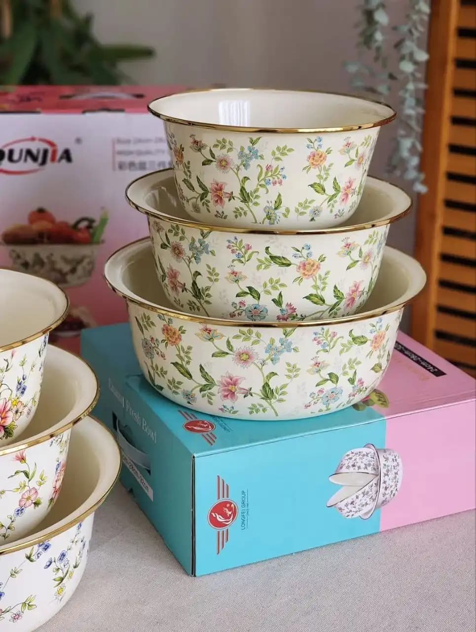 سرویس لگن لعابی طرح‌دار 3 پارچه لبه طلایی — تصویر ۵