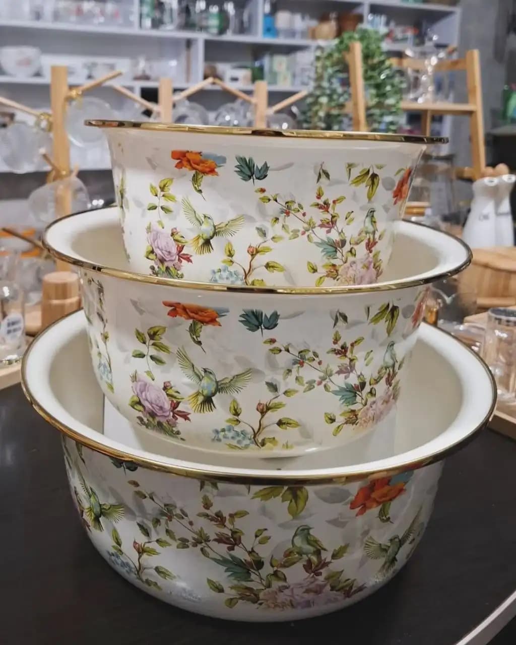سرویس لگن لعابی طرح‌دار 3 پارچه لبه طلایی — تصویر ۸
