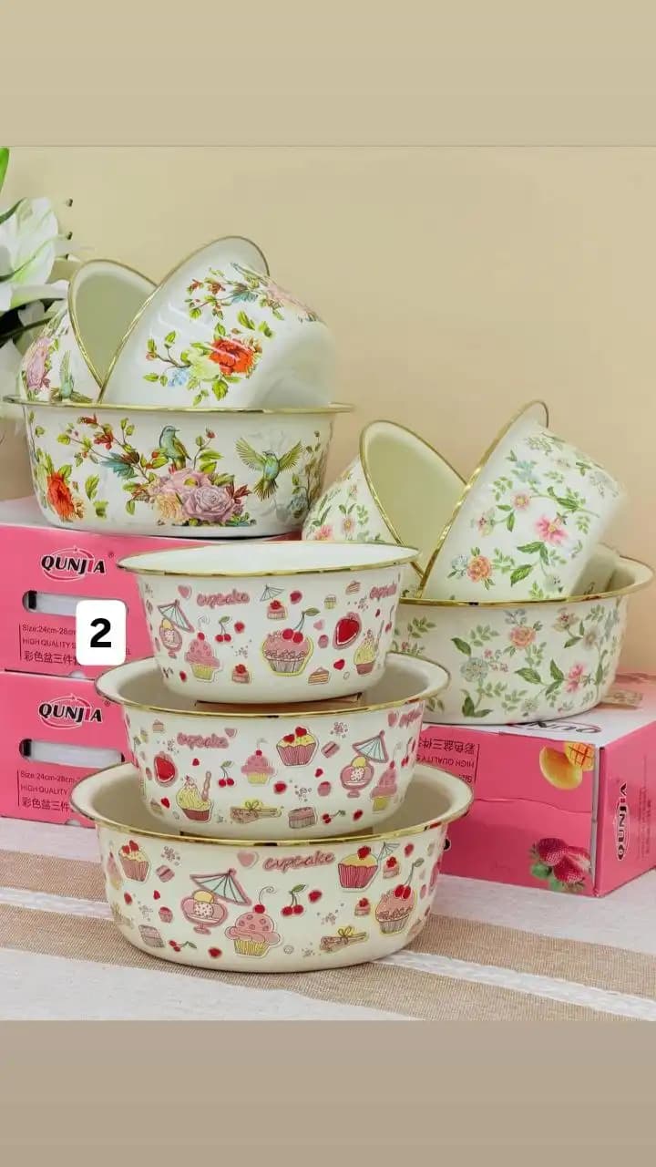 سرویس لگن لعابی طرح‌دار 3 پارچه لبه طلایی — تصویر ۴