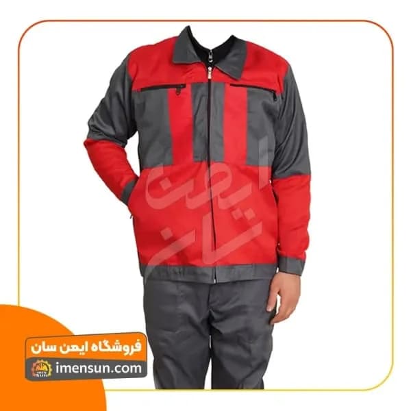 لباس کار سیلوری طوسی قرمز (آستردار) (جامبو سایز)