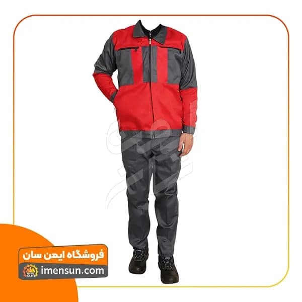 لباس کار سیلوری طوسی قرمز (آستردار) (جامبو سایز) — تصویر ۳