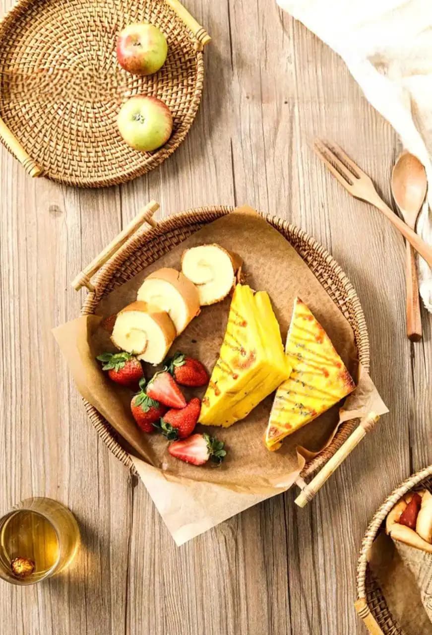 سینی راتان حصیر بامبو 3 عددی — تصویر ۲