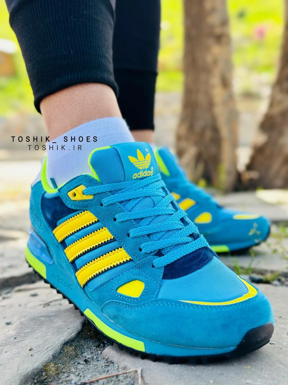 کفش آدیداس zx 750 رنگ سبزآبی — تصویر ۳