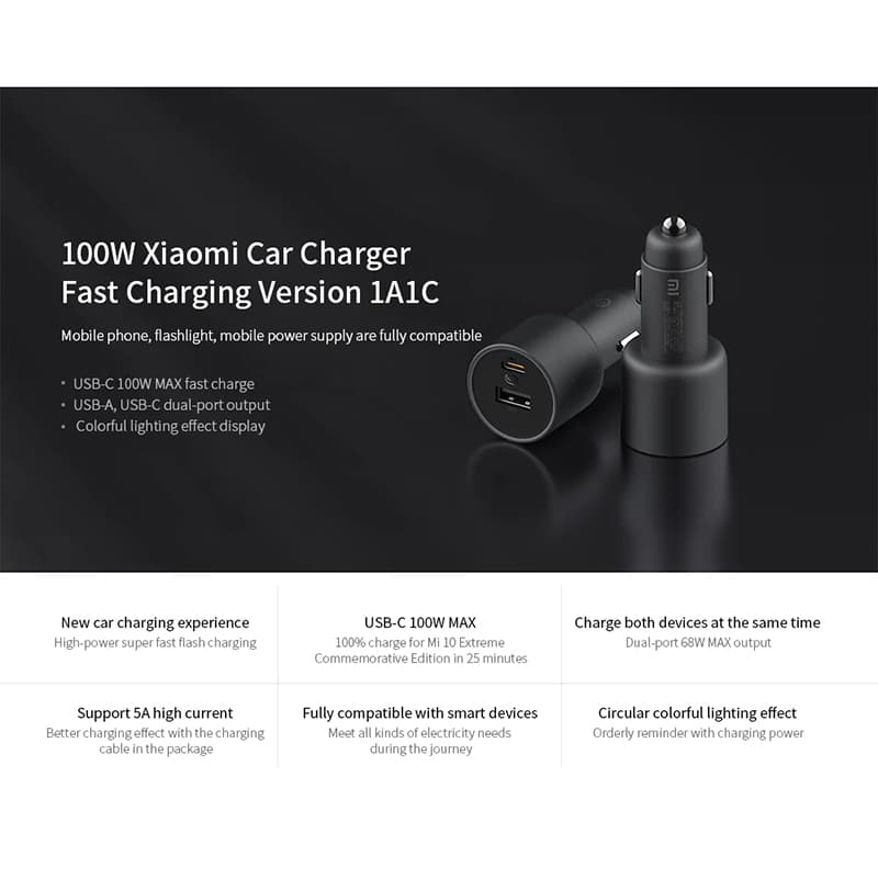 شارژر فندکی شیائومی مدل CC07ZM 1A1C Mi Car Charger 100W — تصویر ۵