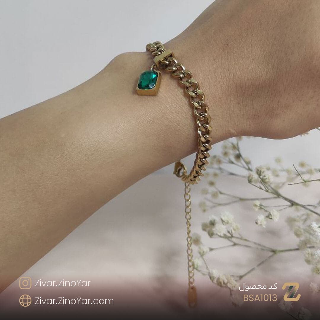دستبند کارتیر آویز سبز استیل – کد BSA1013