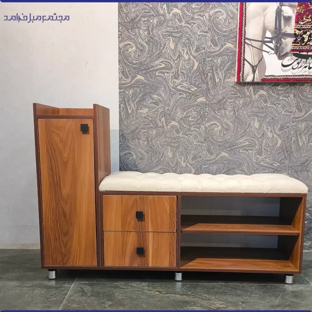 جا کفشی نشیمن دار قهوه ای