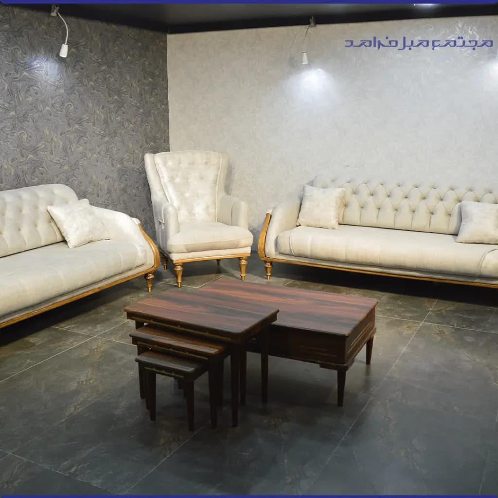 مبل راحتی 8 نفره مدل فانو تخت خواب شو با رنگ کرم