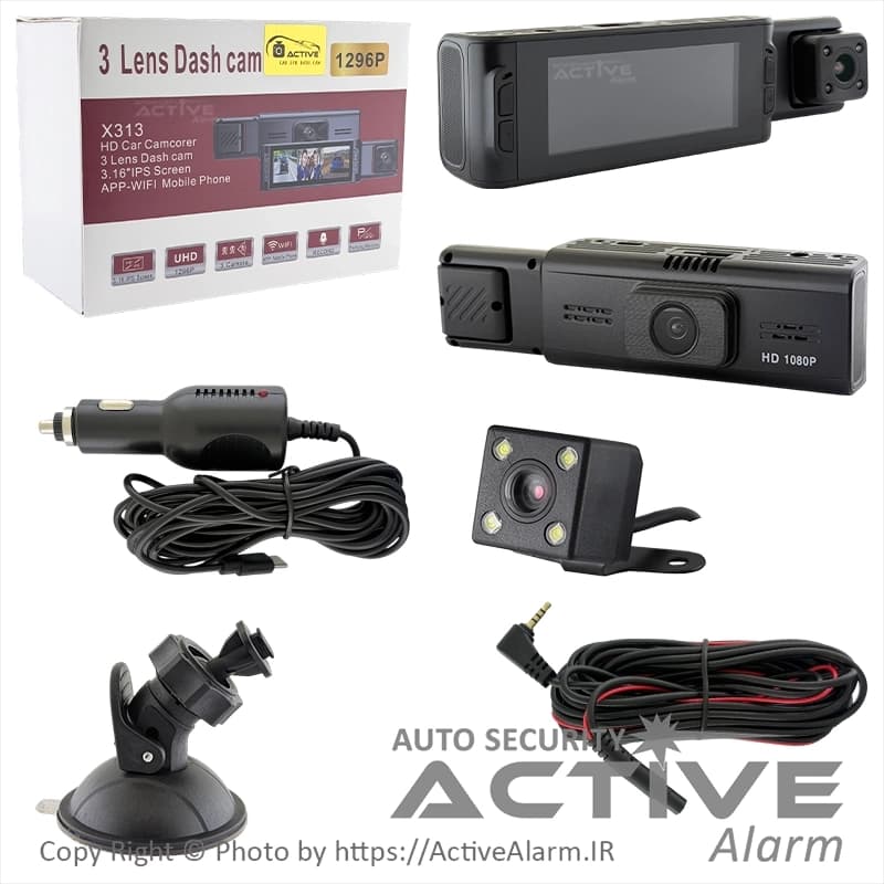 دوربین ثبت وقایع DashCam مدل X313-WiFi با کیفیت UHD [سه دوربین]