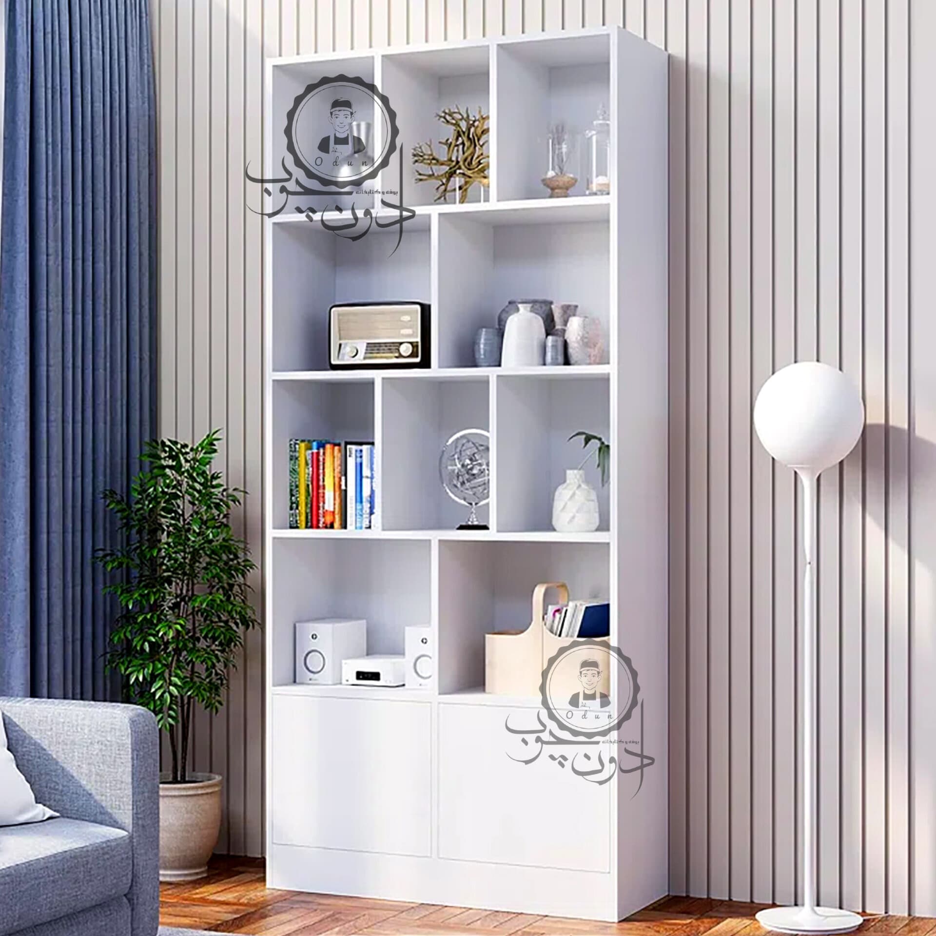 قفسه کتاب کمددار مدل مهراوه اُدون چوب — تصویر ۵