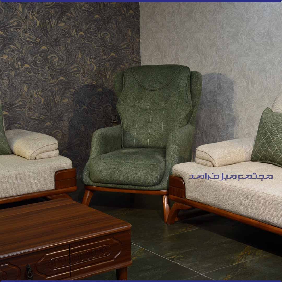 مبل راحتی 8 نفره مدل ویکتور کرم و سبز با جلومبلی و عسلی