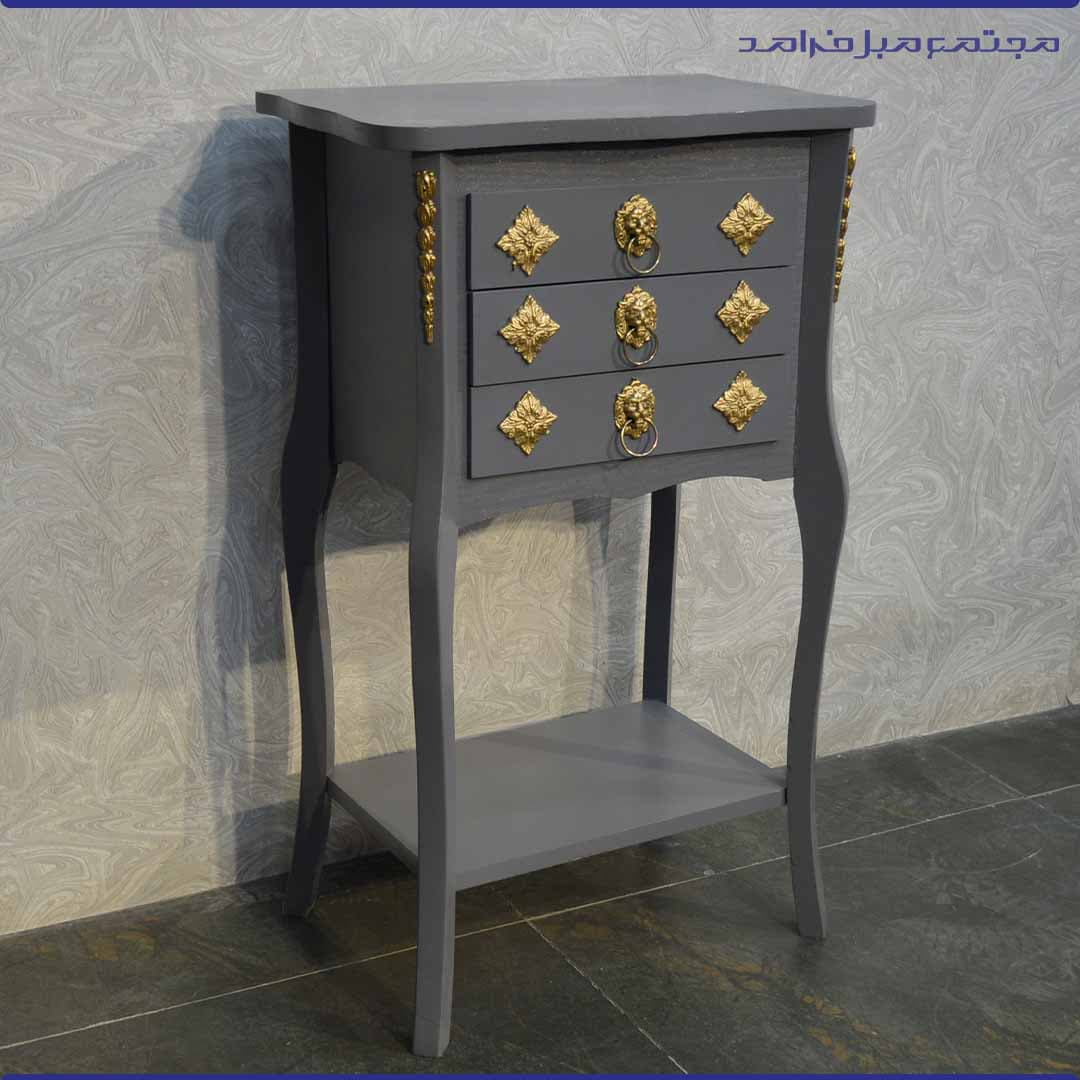 میز تلفن سه کشو رنگ طوسی — تصویر ۳