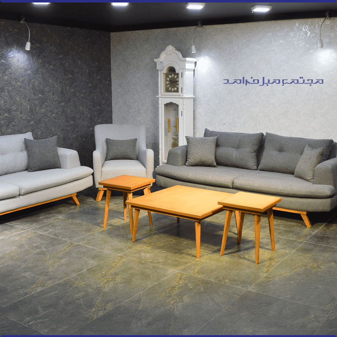 مبل راحتی 8 نفره طوسی مدل آنیل با جلو مبلی و دو عسلی
