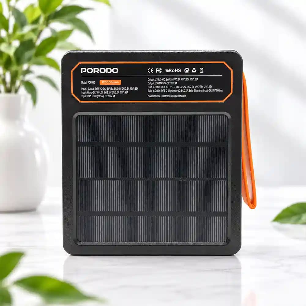 پاوربانک خورشیدی PORODO مدل LAROS 120000mAh Solar Power Bank | PDPB120 — تصویر ۴