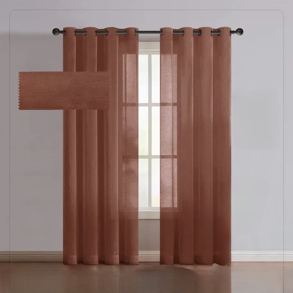 پرده پانچی حریر مات رنگ قهوه‌ای ارتفاع 250cm