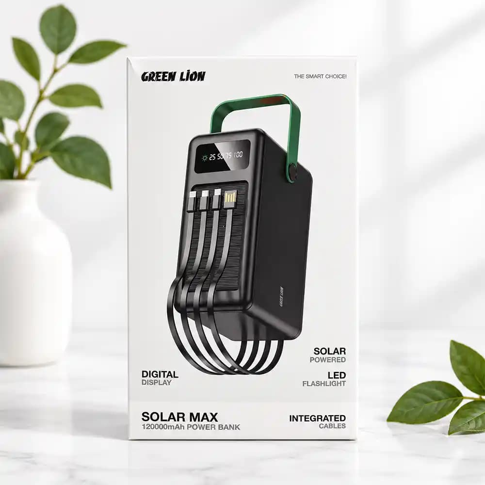 پاوربانک خورشیدی 120000 میلی‌آمپر ساعت گرین لاین (Green Lion) مدل Solar Max