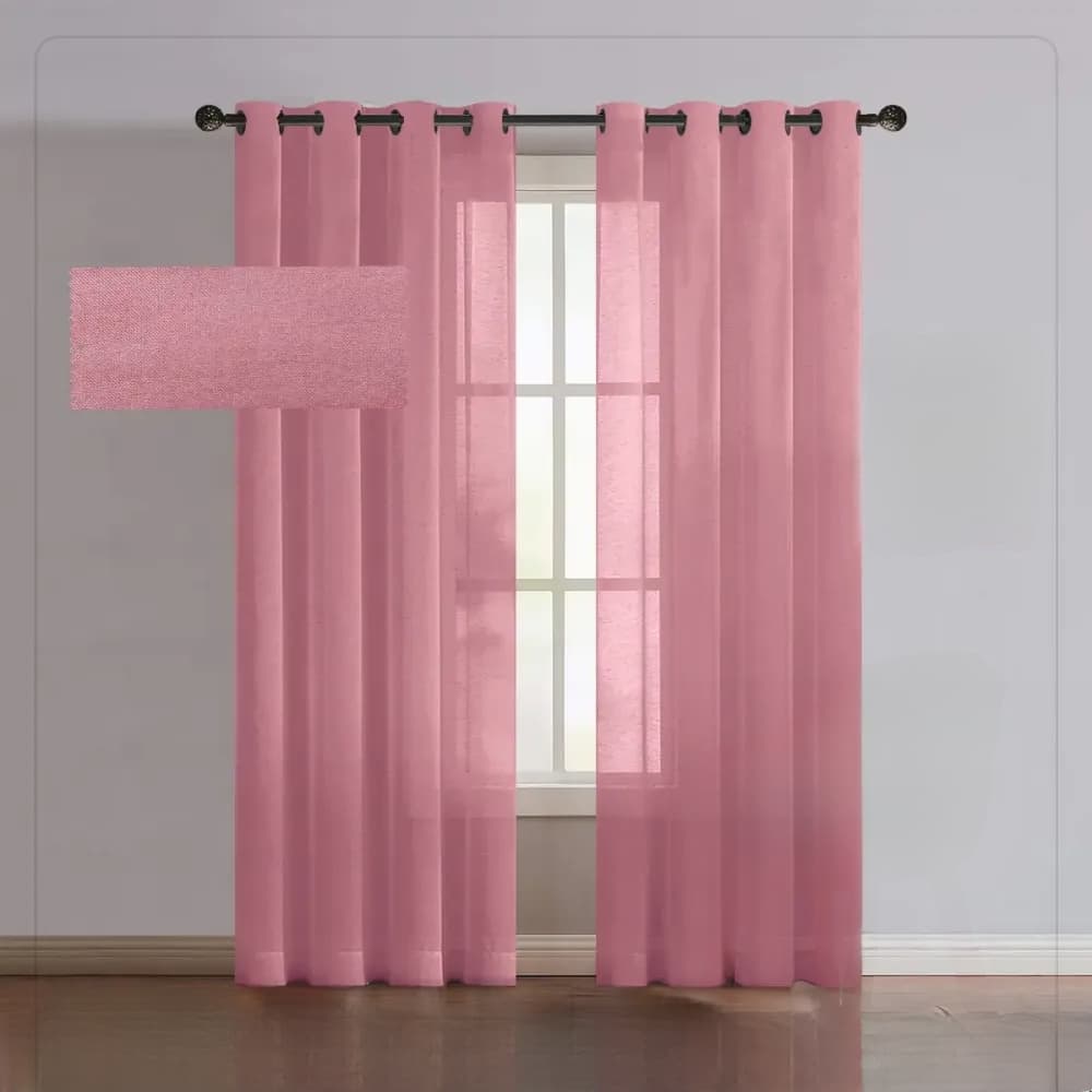پرده پانچی تور کتان رنگ یاسی ارتفاع 180cm
