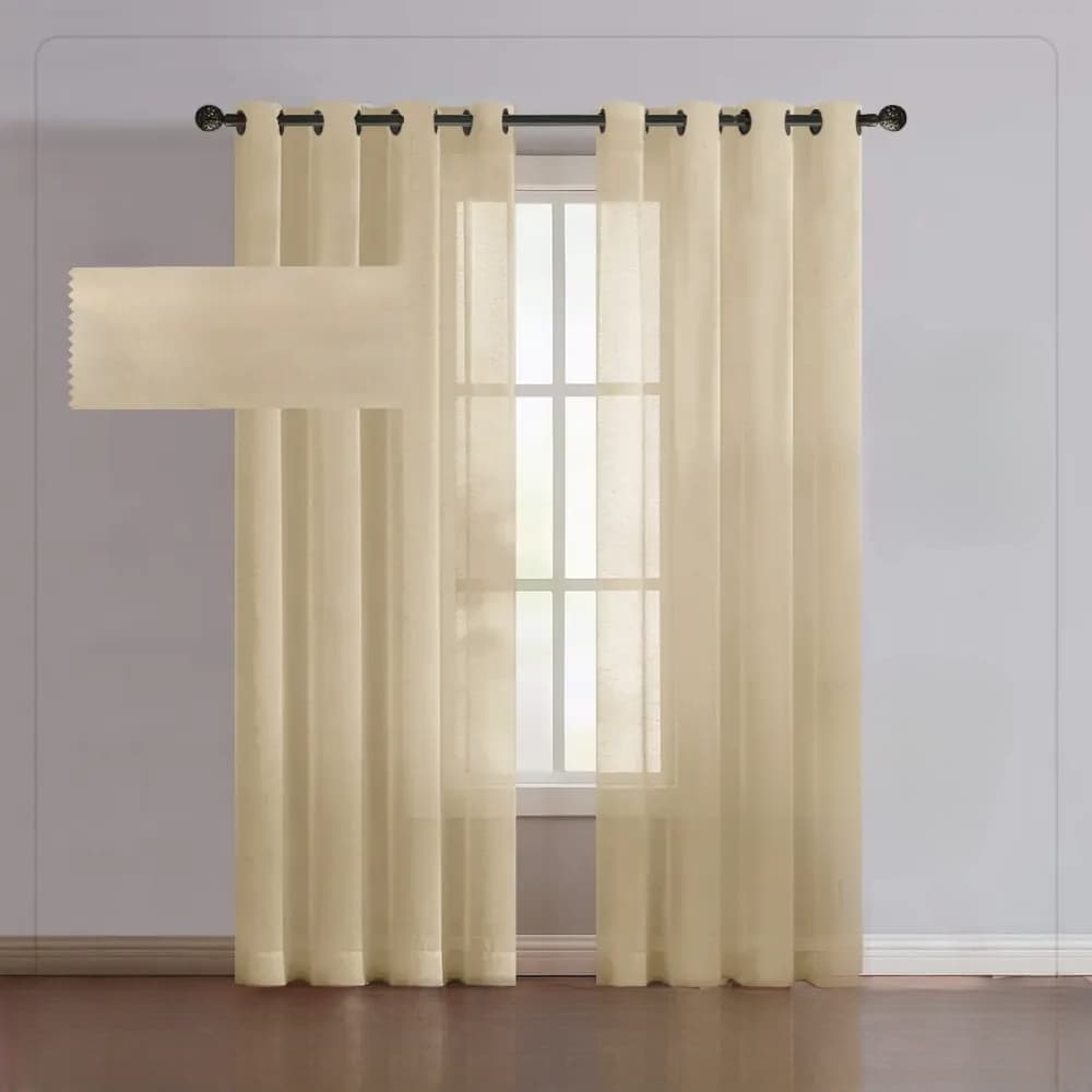 پرده پانچی تور کتان رنگ نسکافه ای ارتفاع 180cm