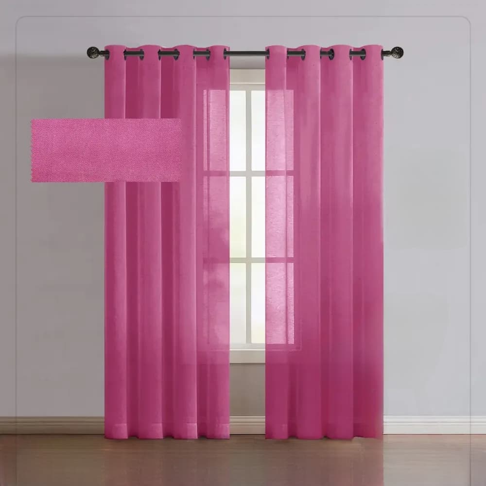 پرده پانچی تور کتان رنگ سرخابی ارتفاع 200cm
