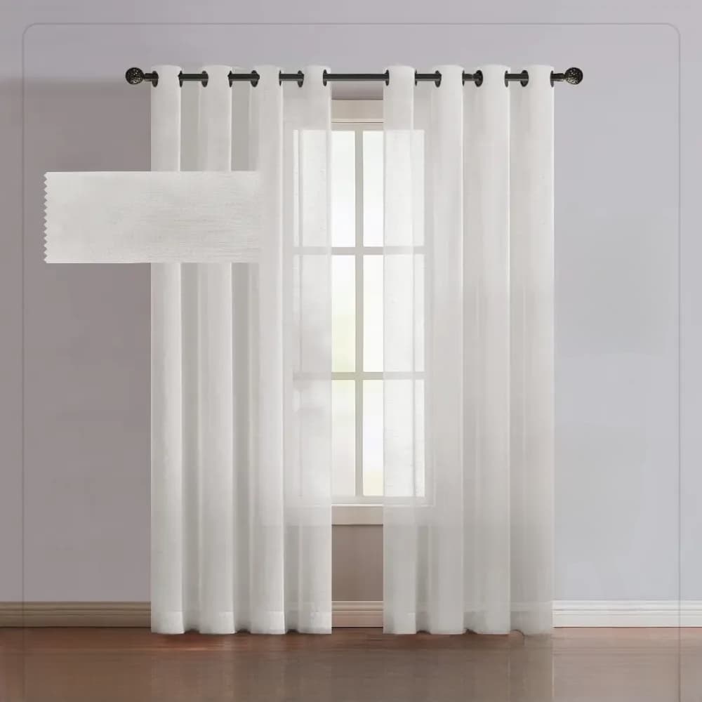 پرده پانچی تور کتان رنگ شیری ارتفاع 225cm