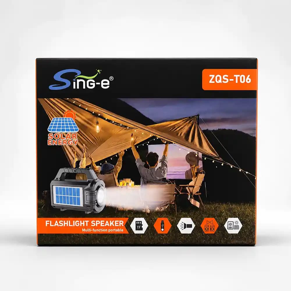 اسپیکر چراغ‌قوه‌ای خورشیدی سینگ‌ای (Sing-e) مدل ZQS-T06 — تصویر ۵