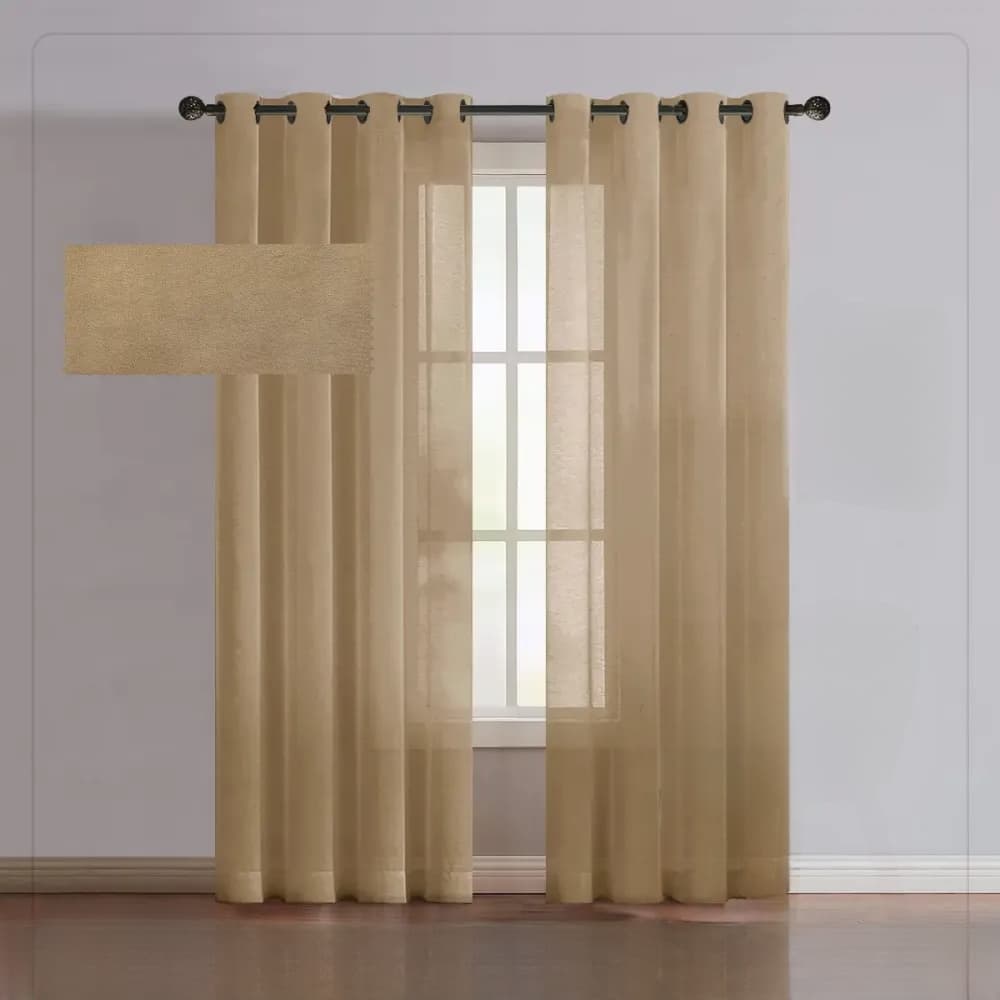 پرده پانچی تور کتان رنگ نسکافه‌ای تیره ارتفاع 225cm — تصویر ۲