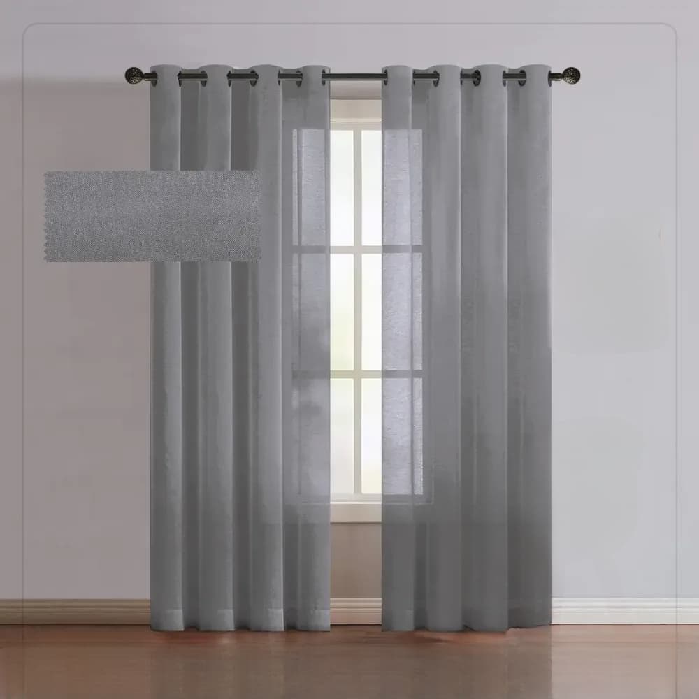 پرده پانچی تور کتان رنگ نوک‌مدادی ارتفاع 250cm