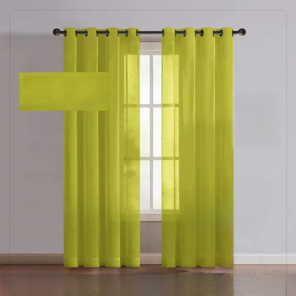 پرده پانچی تور کتان رنگ سبز کاهویی ارتفاع 250cm