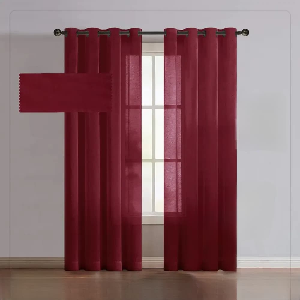 پرده پانچی تور کتان رنگ قرمز ارتفاع 250cm