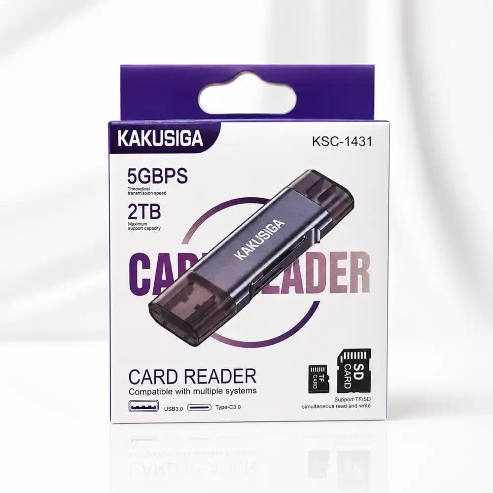 کارت‌خوان حرفه‌ای USB-C برند KAKUSIGA مدل KSC-1431 (دوکاره SD/TF)