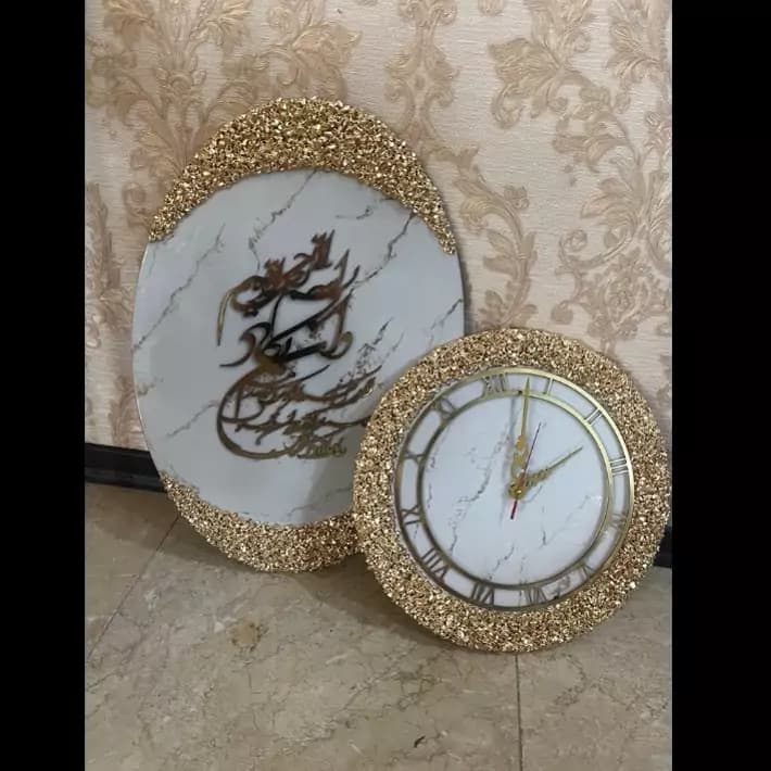 ساعت دیواری چوبی رزینی قطر۴۰ وتابلو وان یکاد قطر40