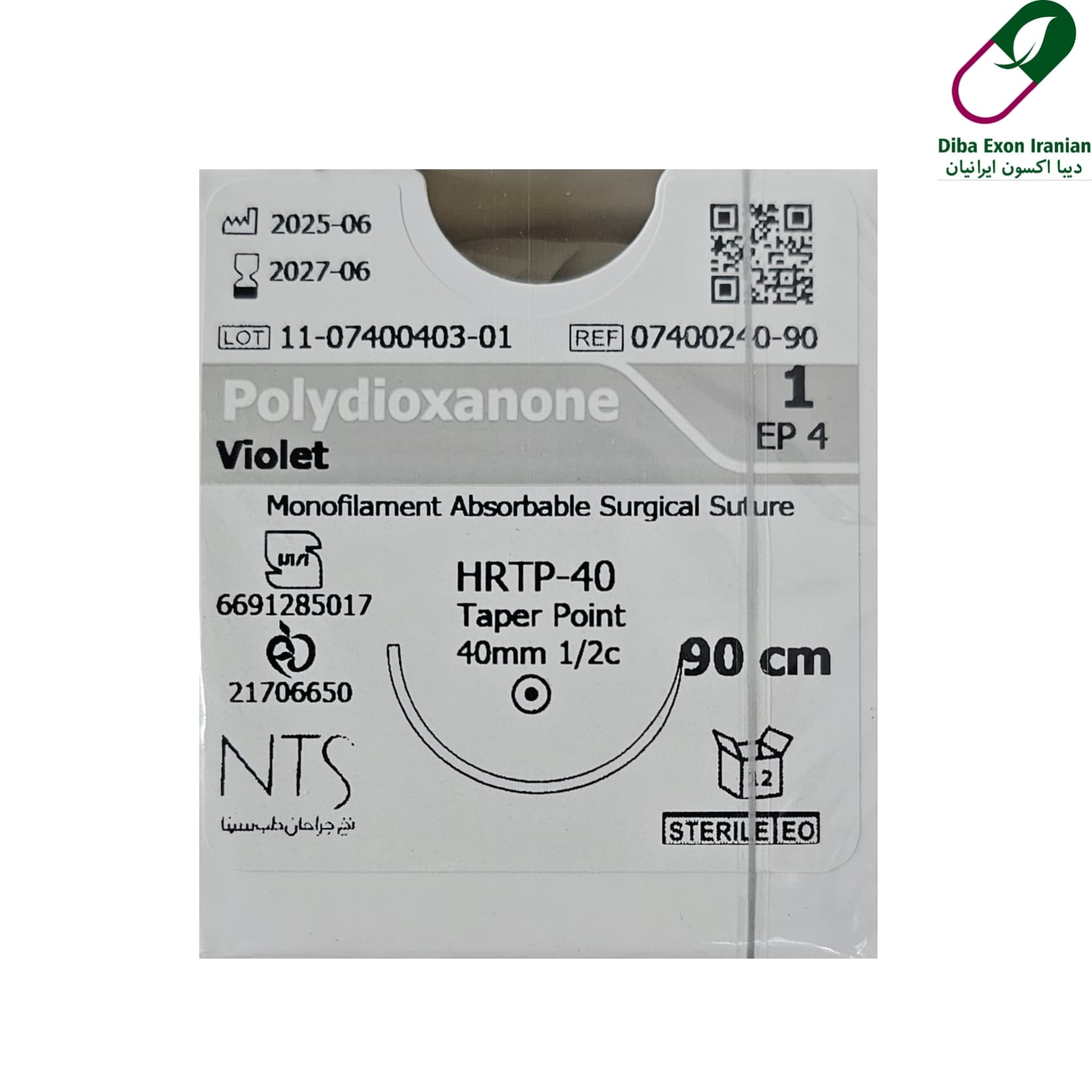نخ جراحی NTS پی دی اس (PDS) 1 راند سوزن 40 (بسته 12 عددی)