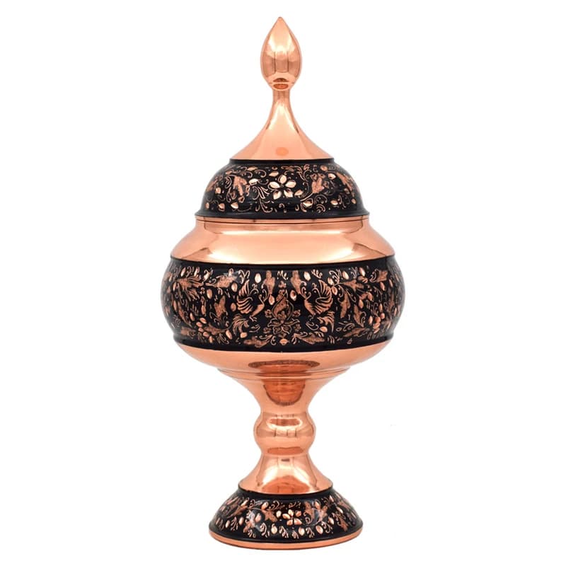 شکلات خوری مسی مدل الماس تراش طرح گل و مرغ کد al-101