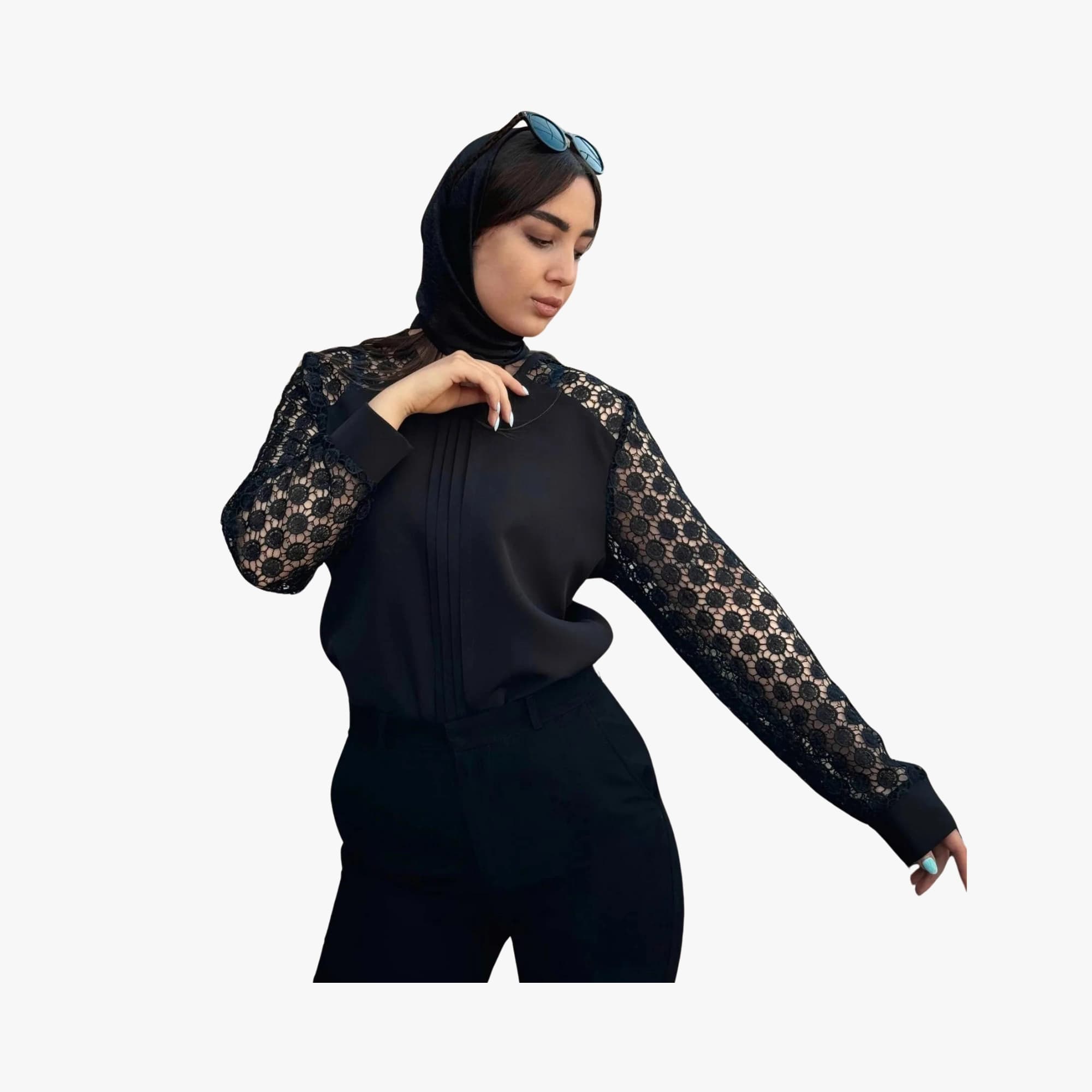 شومیز مجلسی مشکی گیپور سری Deluxe