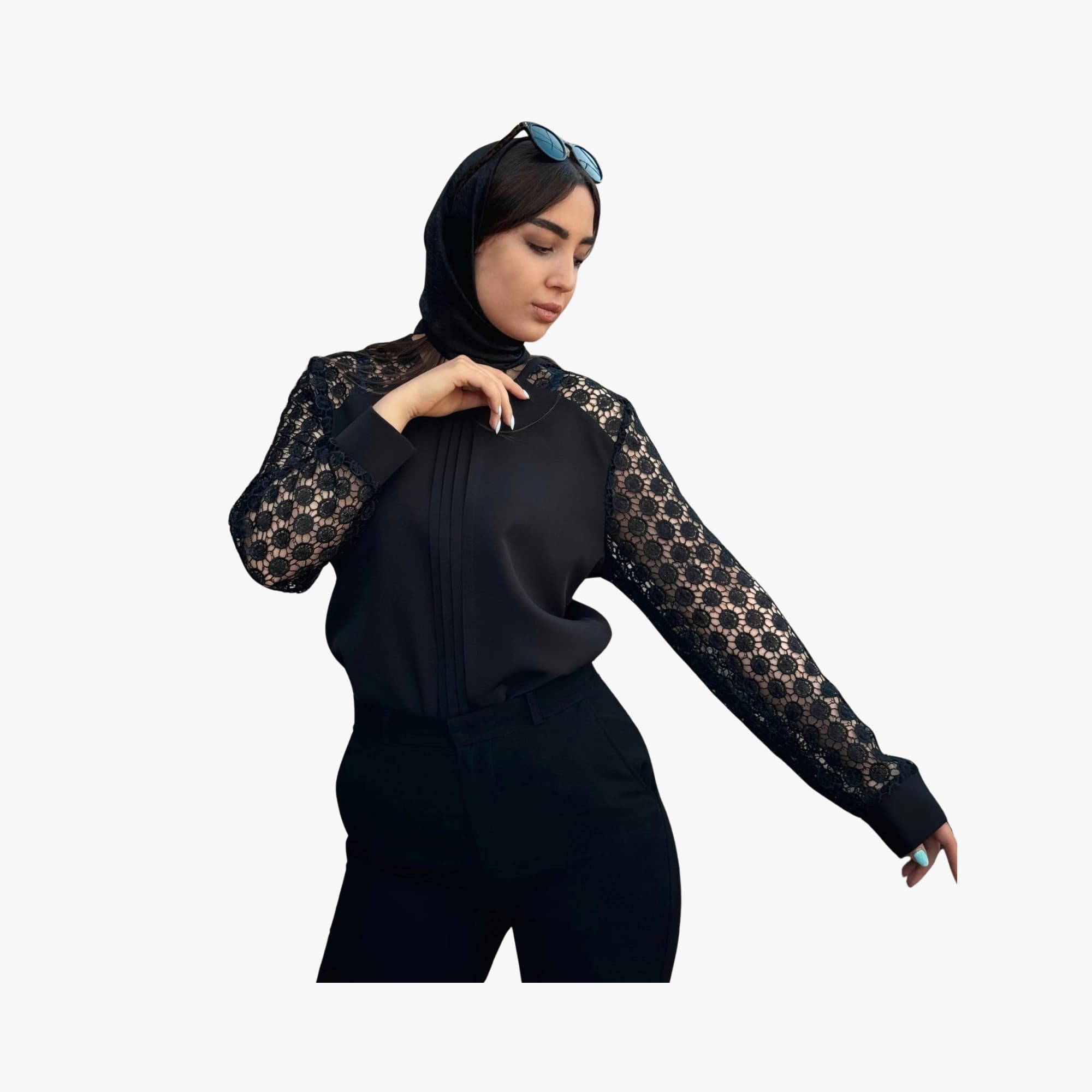 شومیز مجلسی مشکی گیپور سری Deluxe — تصویر ۲