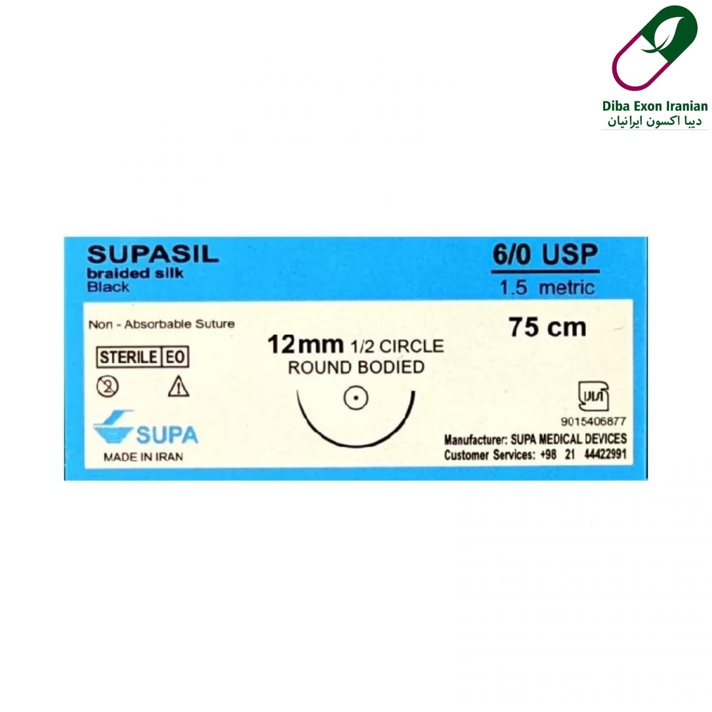 نخ جراحی سوپا سیلک 6.0 (6.0) راند سوزن 12 (بسته 36 عددی)