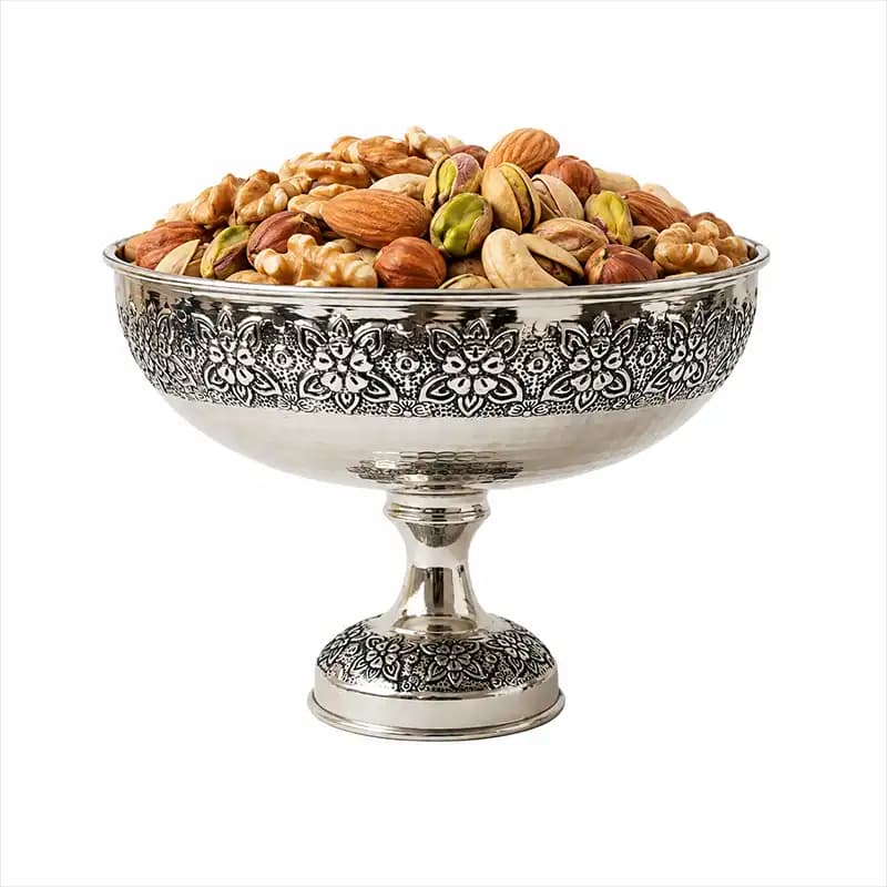آجیل خوری مسی طرح گلبرگ تک پایه کروم نانو شده مدل ثنا — تصویر ۲