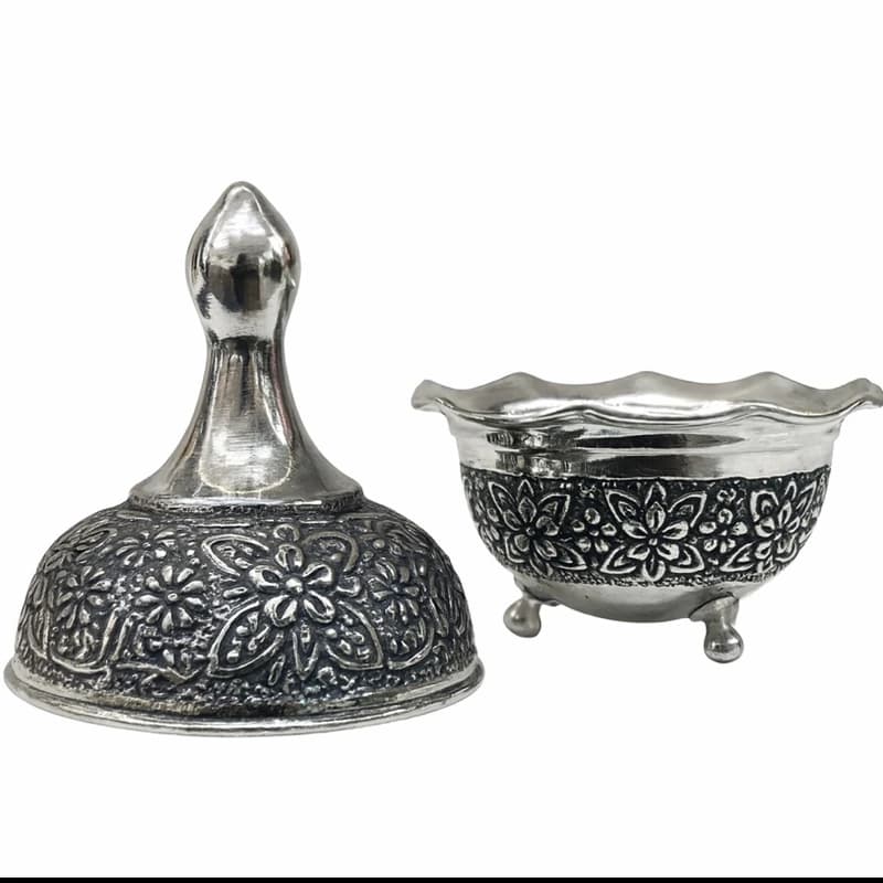 قندان مسی کروم مدل گلبرگ سه پایه — تصویر ۲