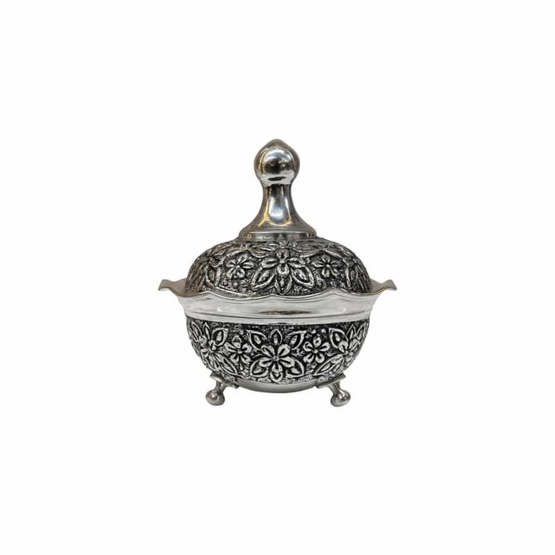 قندان مسی کروم مدل گلبرگ سه پایه