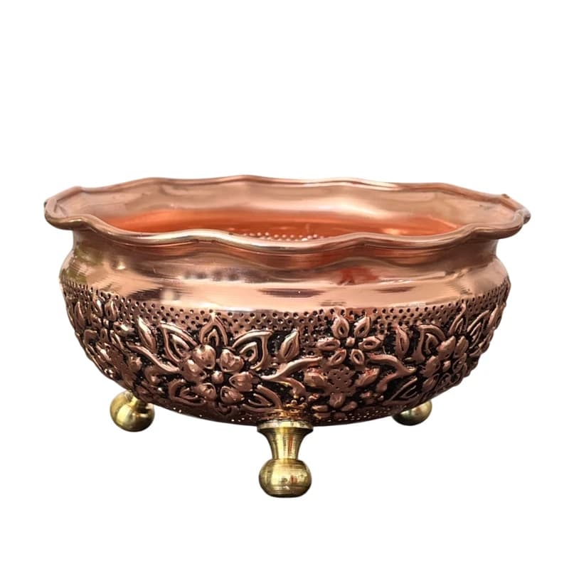 بستنی خوری مسی سه پایه برنجی طرح گلبرگ