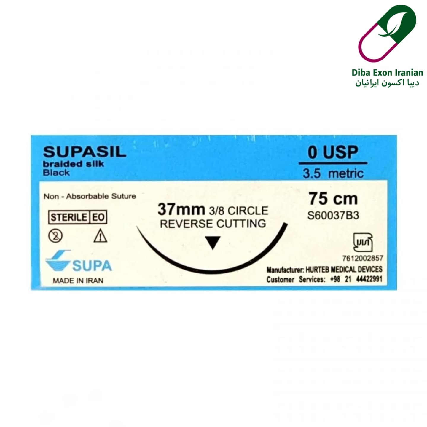 نخ جراحی سوپا سیلک 0(صفر) کات سوزن 37 (بسته 36 عددی)