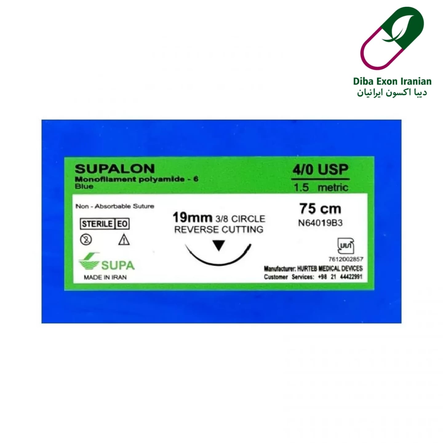 نخ جراحی سوپا نایلون 4/0 (4.0) کات سوزن 19 (بسته 36 عددی)